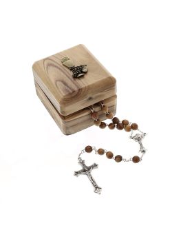 Olive Wood Rosary & Box Chalice & Grape On Box